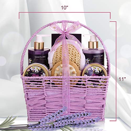 Spa Gift Basket for Women, Bath and Body Gift Set for her, Luxury 8 Piece,Lily & Lilac Scent,Best Gift for Mother's Day, Birthday, Christmas