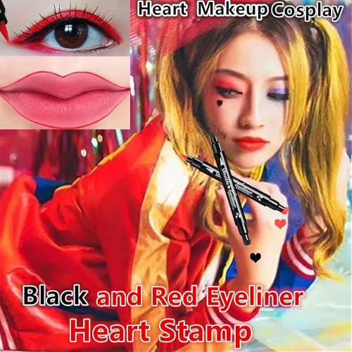 2 Pack Waterproof Liquid Eyeliner Stamps - Black & Red Heart