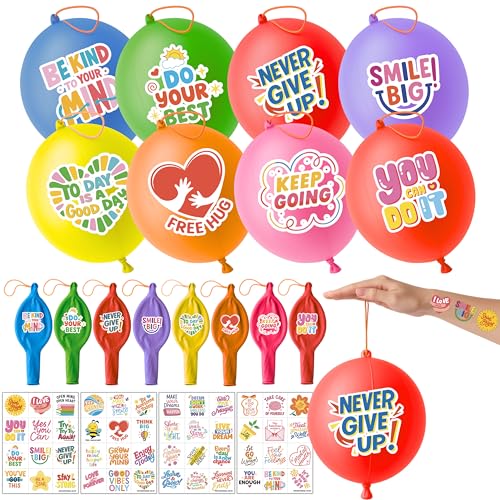 72 Pc Motivational Party Favors Set - Tattoos & Punch Balloons