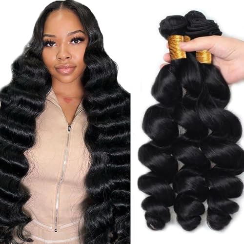 Loose Wave Human Hair Bundles 30 32 34 inch 1B
