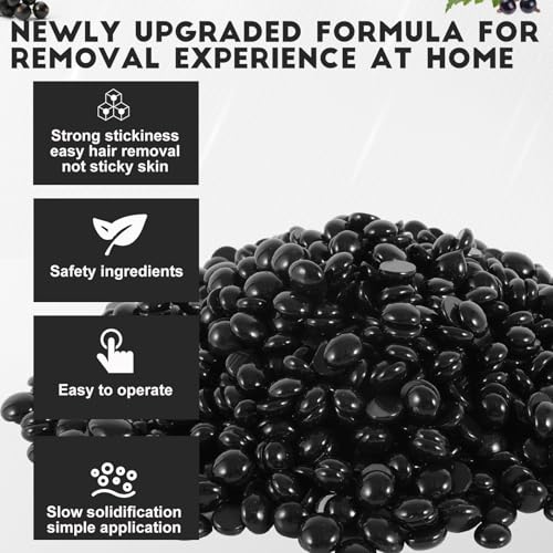 1lb Scented Hard Wax Beads, Sensitive Skin Brazilian Waxing Bead, Stripless Wax Bead for Coarse Hair Removal for Bikini Line, Body, Face, Arms, Legs, Back, Chest, 10 Wooden Sticks