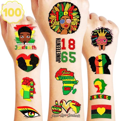 100pcs Juneteenth Temporary Tattoos - Party Favors & Decorations