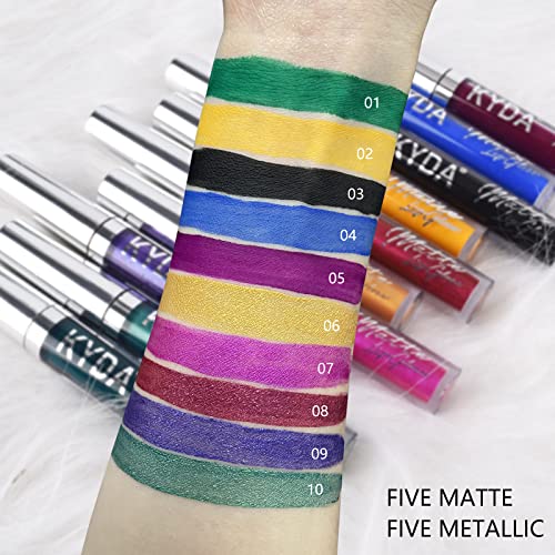KYDA 10 Colors Matte Metallic Lipstick Set - Long Wear