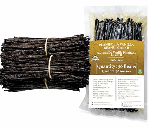 Grade B Vanilla Beans - 50 Count for Premium Extracts & Baking
