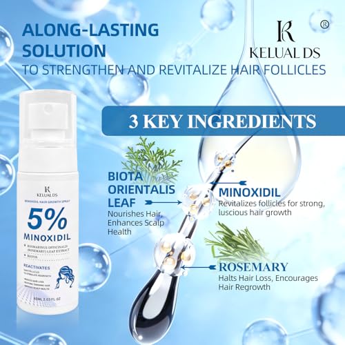 KELUAL DS 5% Minoxidil Spray for Hair Growth with Biotin & Rosemary - 120ML