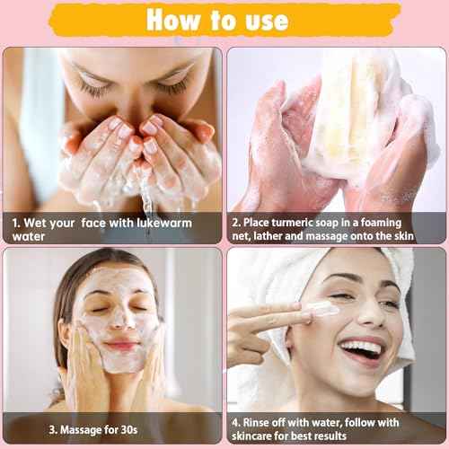 Lemon Turmeric Kojic Acid Soap Bar, Turmeric Soap Bar with Vitamin E for Dry Sensitive Skin, Lemon Soap for Face, Body Hands 2 Bars