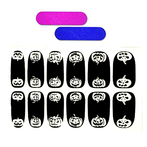 BEIOOD, Luminous Pumpkin Nail Sticker Decals,Self-adhesive Luminous Pumpkin Nail Art Stickers For Manicure,12 Pieces Nail Stickers Include 1 Mini Nail File,Fully Wrapped Nail Polish Stickers (pumpkin)