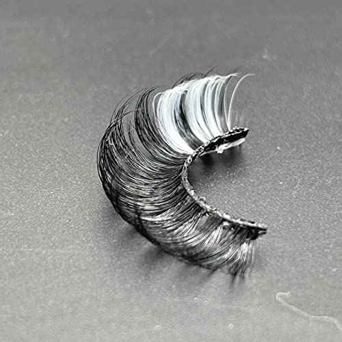 1 Pair Lashes Strip with White for Festivals, 3D Russian Curl False Eyelashes Color Decal, Black Lash Strip with Gray Sparkly, Cruelty-Free Faux Mink 16 MM for Women Makeup(White)