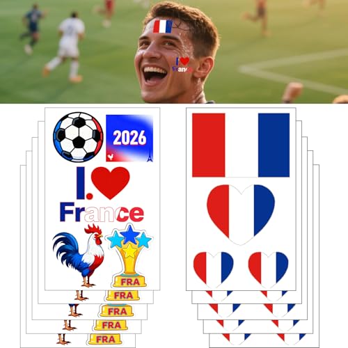 French Flag Temporary Tattoos - 10 Sheets, 45 Pcs