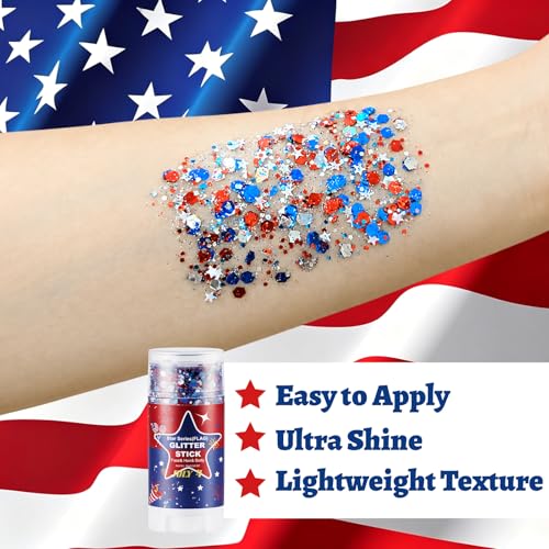 Patriotic Red White Blue Glitter Stick - Face Body Hair