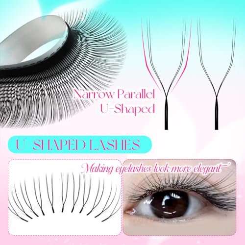 U Shaped YY Lashes Cluster Extensions Natural Soft Wispy Volume 2DUU False Eyelashes Matte Black Lashes(U-0.07C-8-15mix)