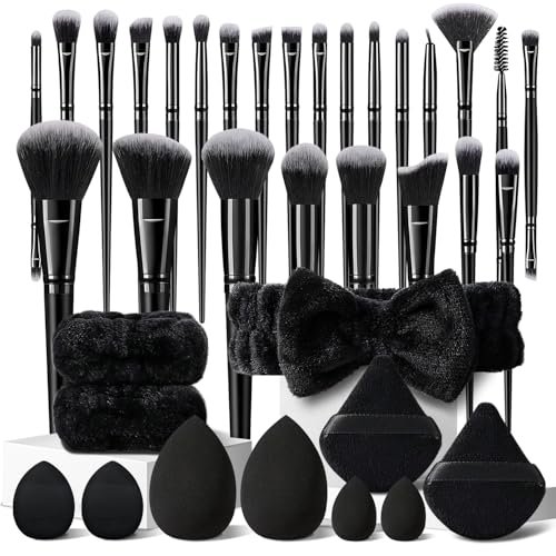 36-Piece Black Makeup Brush Set with Synthetic Bristles