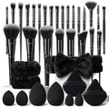 36-Piece Black Makeup Brush Set with Synthetic Bristles