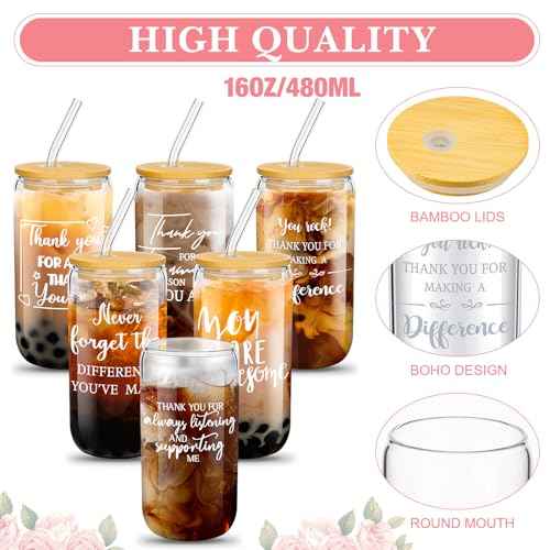 Maxcheck 6 Set Christmas 2025 Employee Appreciation Thank You Gifts Bulk Inspirational 16 oz Can Shaped Glass Cups Canvas Bag Keychain for Nurses Coworkers Staff Volunteers Work(Inspirational)