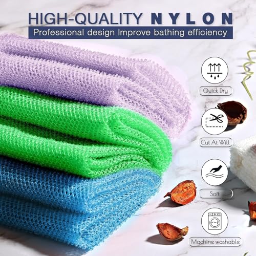 UJFQBH African Bath Sponge Set 3 Colors Long Net Exfoliating Body Scrubber