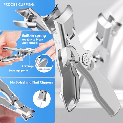 Nail Clippers Set, INXEN 2Pcs Wide Jaw Opening No Splash Fingernail Clipper with Catcher,German Toe Nail Clippers for Thick Nails for Seniors, Stainless Steel Travel Nail Kit Nail Cutter for Adult