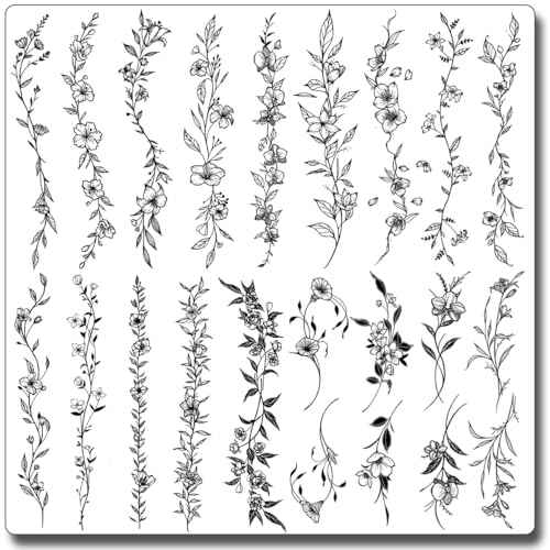 Temporary Tattoos for Women - 49 Pcs Line Leaves Sketch Fake Tattoos for Arm Wrist Leg Body/Realistic/Long Last/Waterproof