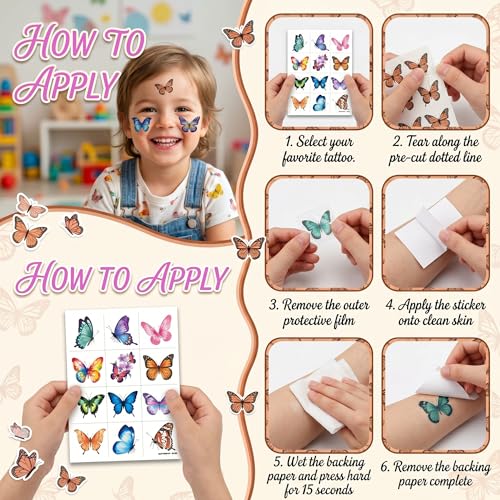 96 PCS Butterfly Flower Temporary Tattoos for Kids