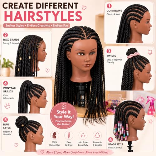 16 Inch Real Hair Mannequin Head with Clamp Stand