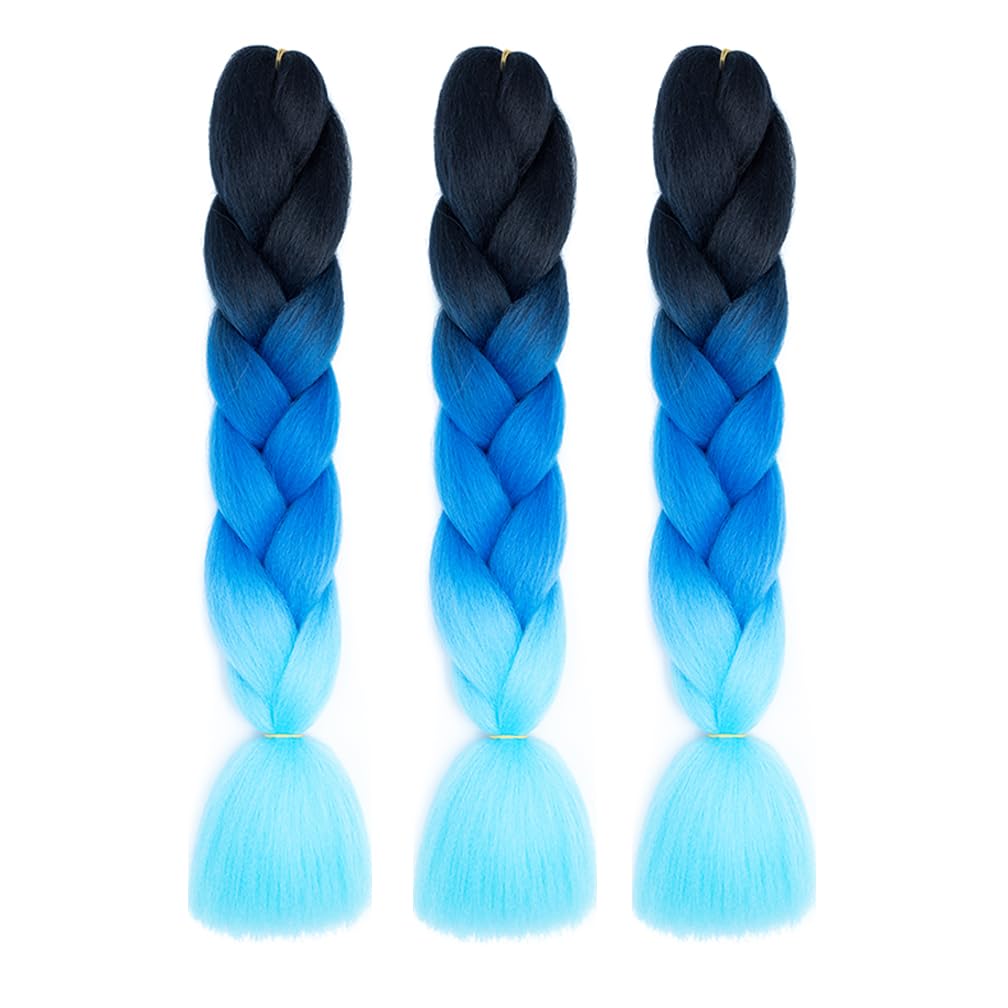 Braiding Hair Ombre Blue 24 Inch Kanekalon Braid Hair Extensions Hot Water Setting High Temperature Synthetic Fiber(C9-3Packs)