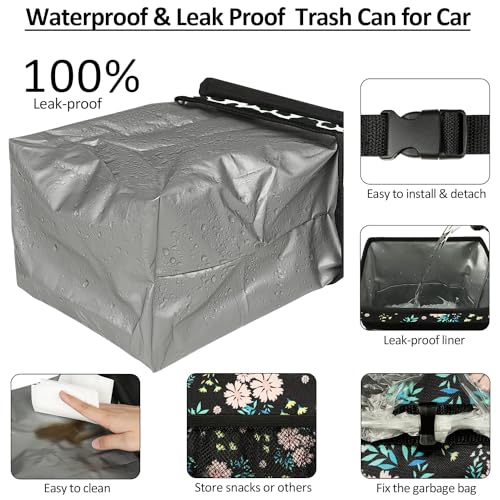 ELONGRIVER Car Trash Can Bin for Car Back Seat Leak Proof, Cute Car Trash Bag Hanging, Vehicle Trash Can for Suv Truck Van, Automotive Car Garbage Cans Front Seat Colorful Floral