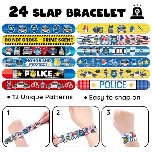 Police Party Favors Set - 96 Pc Kit with Slap Bracelets & Tattoos