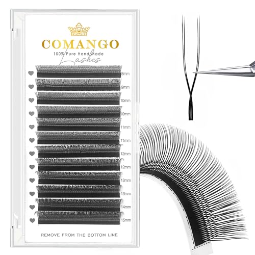 CoMango U Lash Extensions Premade Fans U Shape Eyelash Extension 2D UU Lash Fan Double Tips D Curly U Type Volume Lashes Fan 0.07mm Natural Eyelash Extensions Salon Supplies(black,UU-0.07-D-8-15mm)