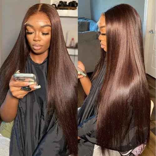 10 Inch Chocolate Brown Lace Front Wigs Human Hair Pre Bleached 200% Density 13x6 HD Straight Lace Front Wigs Pre Plucked with baby Hair
