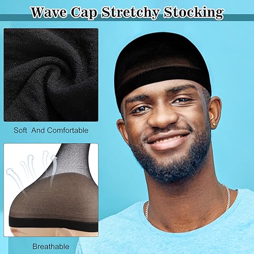 Ramede 50 Pcs Stocking Wave Cap for Men Adult Stretchy Nylon Skull Cap Wave Caps Lightweight Beanie Caps Waves Sleeping Caps Stocking Caps for Man Women