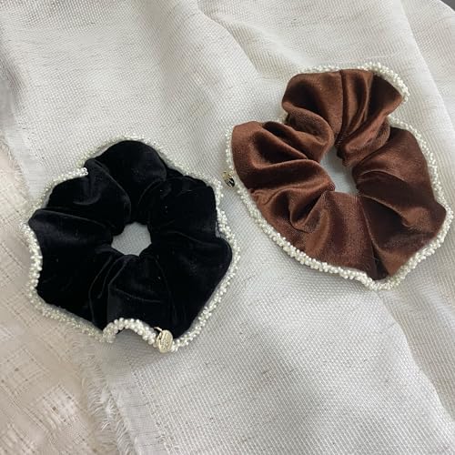 Jseng 2 Pack Hair Scrunchies, Premium Velvet Scrunchies for Women Curly Hair, Soft Velvet Hair Scrunchies for Girls Thin | Thick Hair.