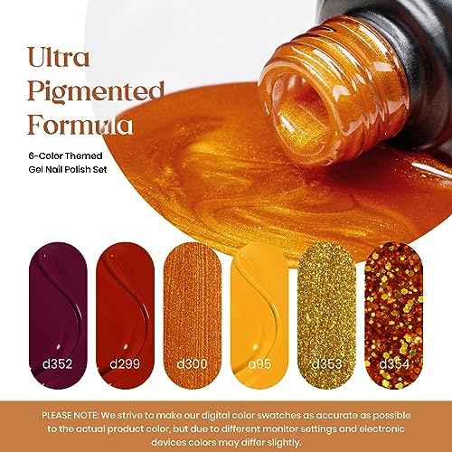 beetles Gel Polish Set Fall Gel Nail Polish 6 Colors Burgundy Brown Yellow Glitter Orange Gold Nail Polish UV LED Nail Lamp Home DIY Manicure Nail Art Gift for Women Golden Blessing