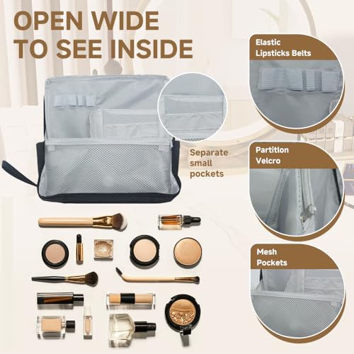 Upright Makeup Bag with Phone Holder & Divider