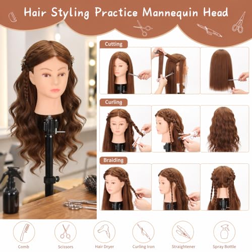 Cosmetology Mannequin Head 22-24" Real Human Hair Training