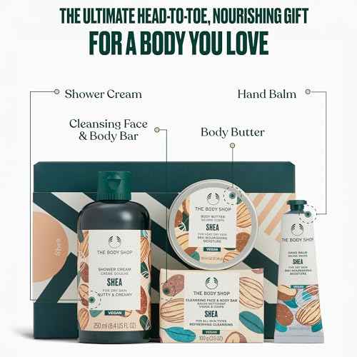 The Body Shop Shea Gift Set - 4 Piece Set, Includes Shower Cream, Body Butter, Face & Body Bar, Hand Balm, Vegan