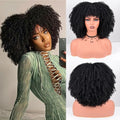 Afro Curly Wig with Bangs 12" Short Kinky Synthetic Glueless