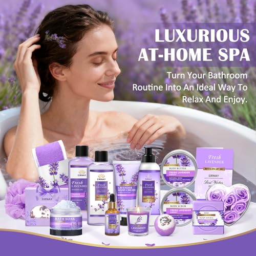 Lavender Spa Gift Set for Women - 17-Piece Bath & Body Care Kit with Candle & Tote
