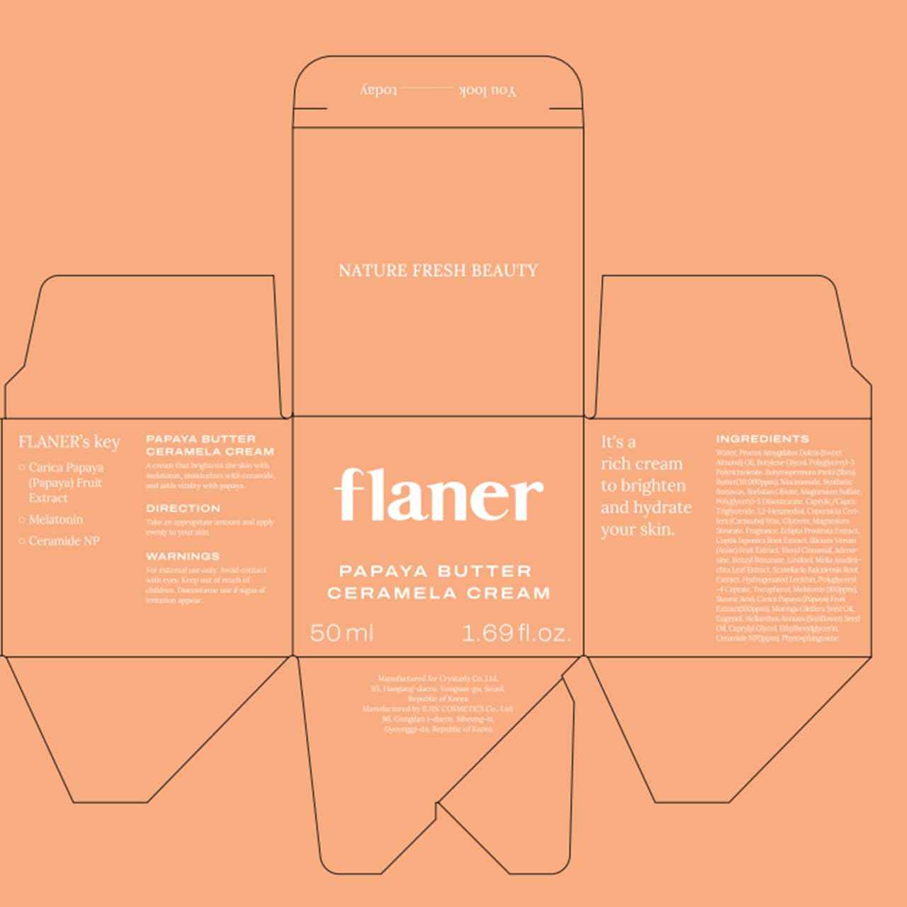 flaner Papaya Ceramela Moisturizer Cream – Dual-Function Wrinkle Firming and Brightening Face Cream, Ceramide & Melatonin, Lightweight Ceramide Cream for Dry Skin, Korean Skincare, 1.69 fl. oz