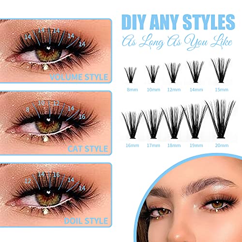 D Curl Lash Clusters 240 PCS 8-16mm DIY Eyelash Extensions