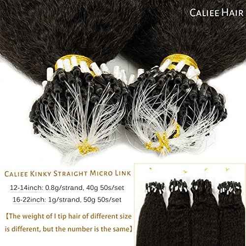 Caliee Micro Loop Real Human Hair Extensions Kinky Straight Natural Black Brazilian Remy Hair Extension for Black Women 20 Inch, Micro Beads Hair Extensions Natural Hair 1B Color 50g 1g/s 50s