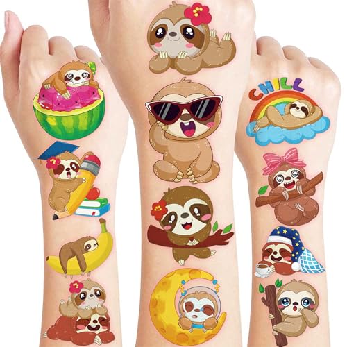 96 Pcs Cute Sloth Temporary Tattoos for Kids