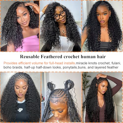 18" Feather Crochet Human Hair 120g Deep Curly Wave