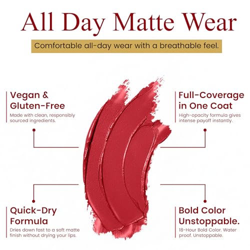 ROUGINE Matte Lipstick & Lip Liner Combo - Red Love, Waterproof