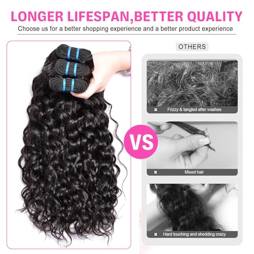Brazilian Virgin Water Wave Human Hair Bundles - Natural Black, 3 Pack