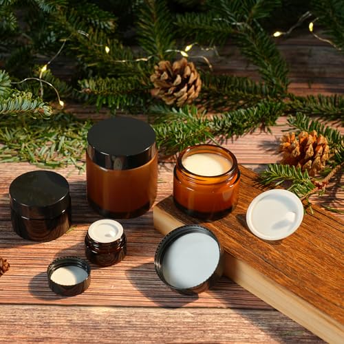 Lustervial 3pcs 4oz Amber Glass Jars with Airtight Lids - Light Block & Reusable