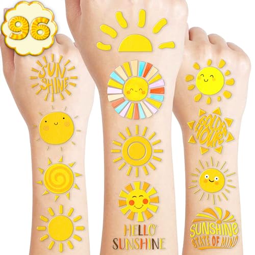 96 PCS Sunshine Temporary Tattoos for Kids Birthday Party Favors