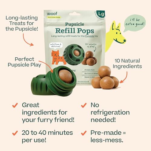 WOOF Pupsicle Refill Pops, Delicious Long Lasting Dog Treats, Refills for The Pupsicle, Pre-Made Dog Treats for Dogs, Natural Ingredients, Low-Mess Chicken Pet Treats - Large Pops - 7 Count - 2 Pack