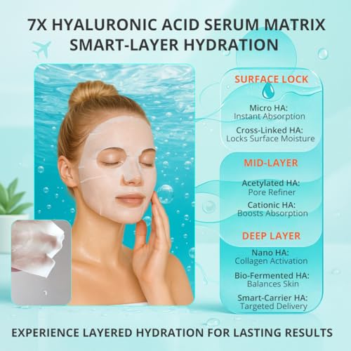 GONIM Face Mask Korean Skin Care with Hyaluronic Acid Serum & Collagen Activation, Face Masks Skincare with Vitamin C, Moisturizing Sheet Mask for All Skin, Korean Face Mask Travel Essentials 5 Sheets