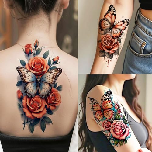 71 Sheets Temporary Tattoos - Watercolor Roses & Butterflies