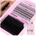 Wiwoseo Bottom Lash Clusters with Clear Lash Glue, D-Curl Fluffy Eyelash Extension Kit