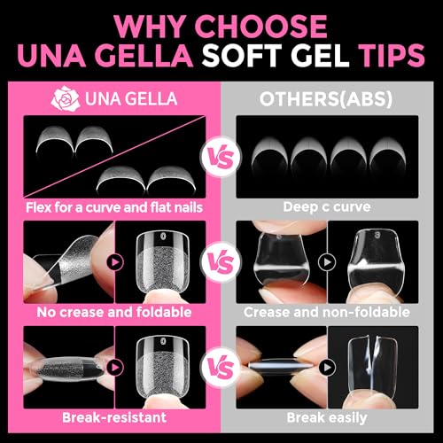 UNA GELLA Extra Short Squoval Gel Nail Tips 216pcs Pre-Shaped Matte Finish